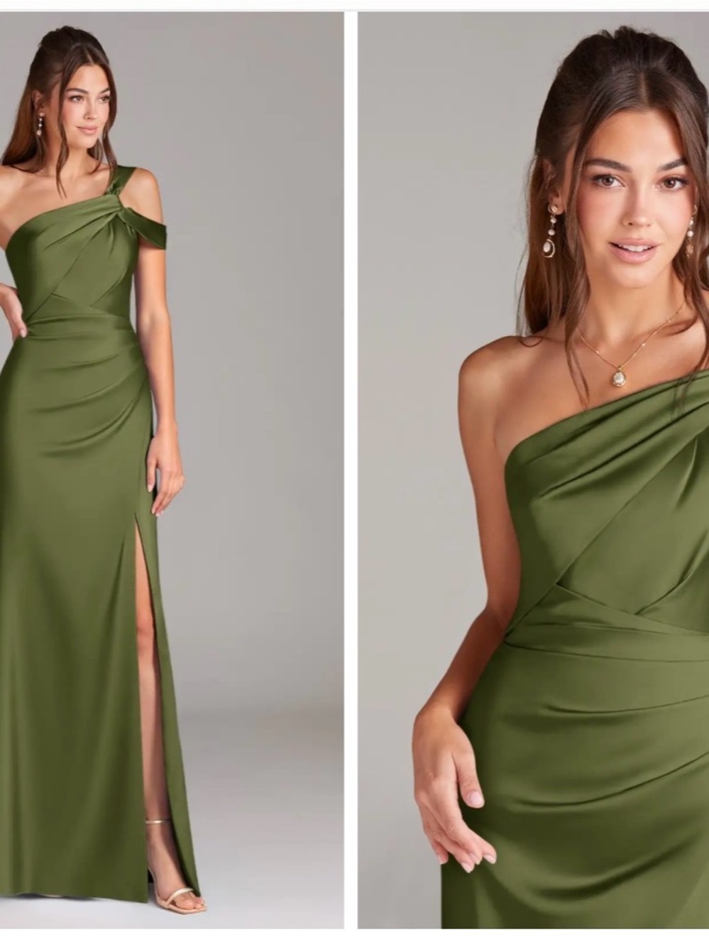Azazie Olive Green One-Shoulder Slit Gown